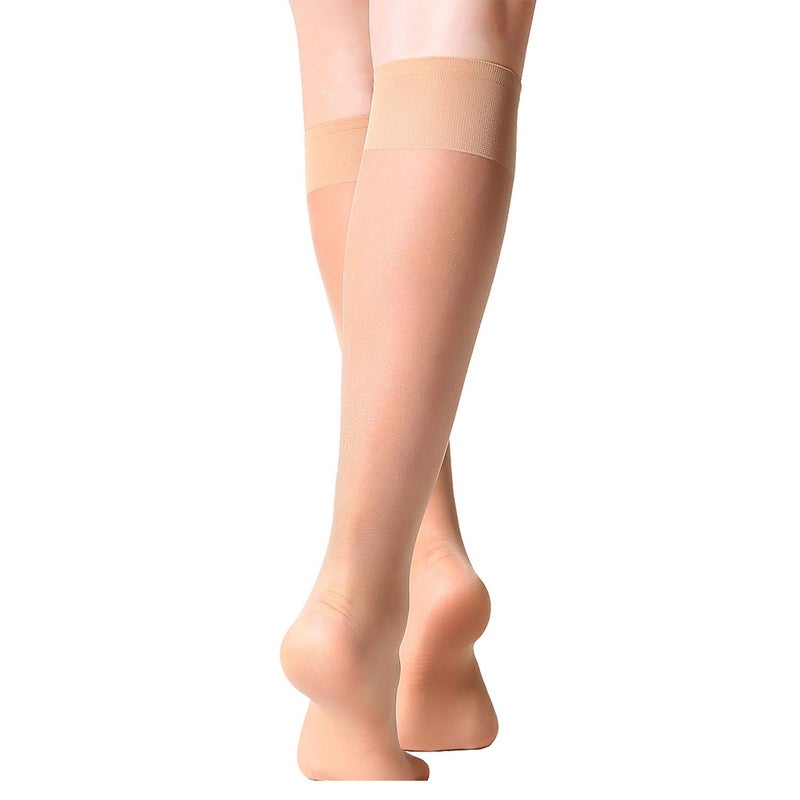 MANZI 12 Pairs Knee High Stockings Sheer Pantyhose for Women Natural with Black - Image 5